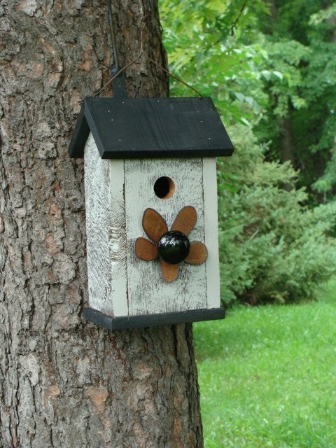 Grey Birdhouse Garden Bird House Rusty Metal Flower Decorative Wood Birdhouse Gray & Black