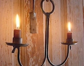 Wall Primitive Early Metal Lighting Hanging Candle Holder Lighting Handmade Forged by Blacksmith