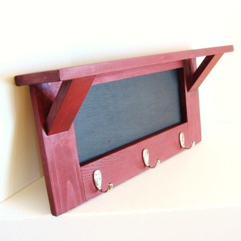 Wood Shelf Chalkboard Shelf Key Hooks Rack Organizer Wall Decor Chalk Board Nursery Kitchen - any color
