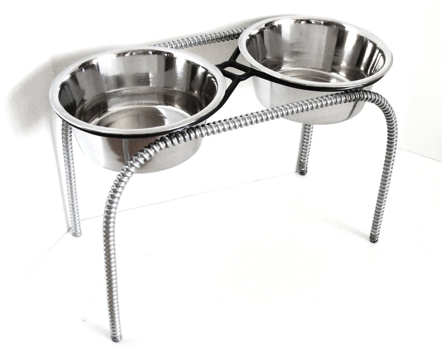 Modern Elevated Dog Feeder Bowl Holder Feeding Station Blacksmith Forged Ironwork