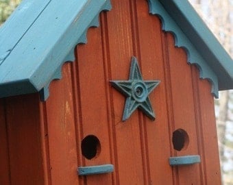 Orange Birdhouse French Country Cottage Turquoise Blue Decorative Bird House