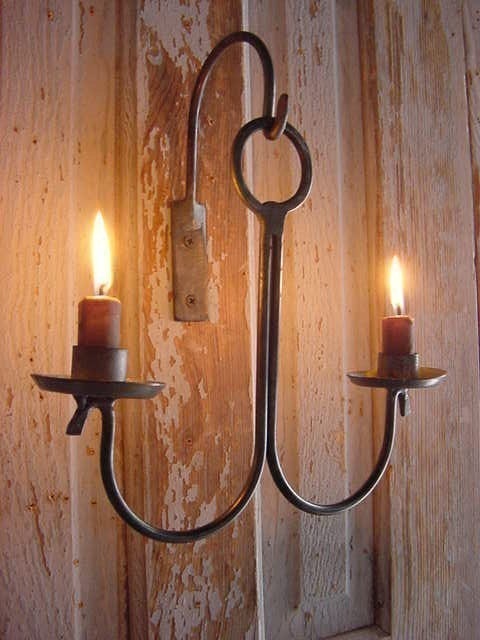 Wall Primitive Early Metal Lighting Hanging Candle Holder Lighting Handmade Forged by Blacksmith