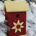 Red Birdhouse Yellow Wood Flower Garden Home Decor Cottage chic Sweet