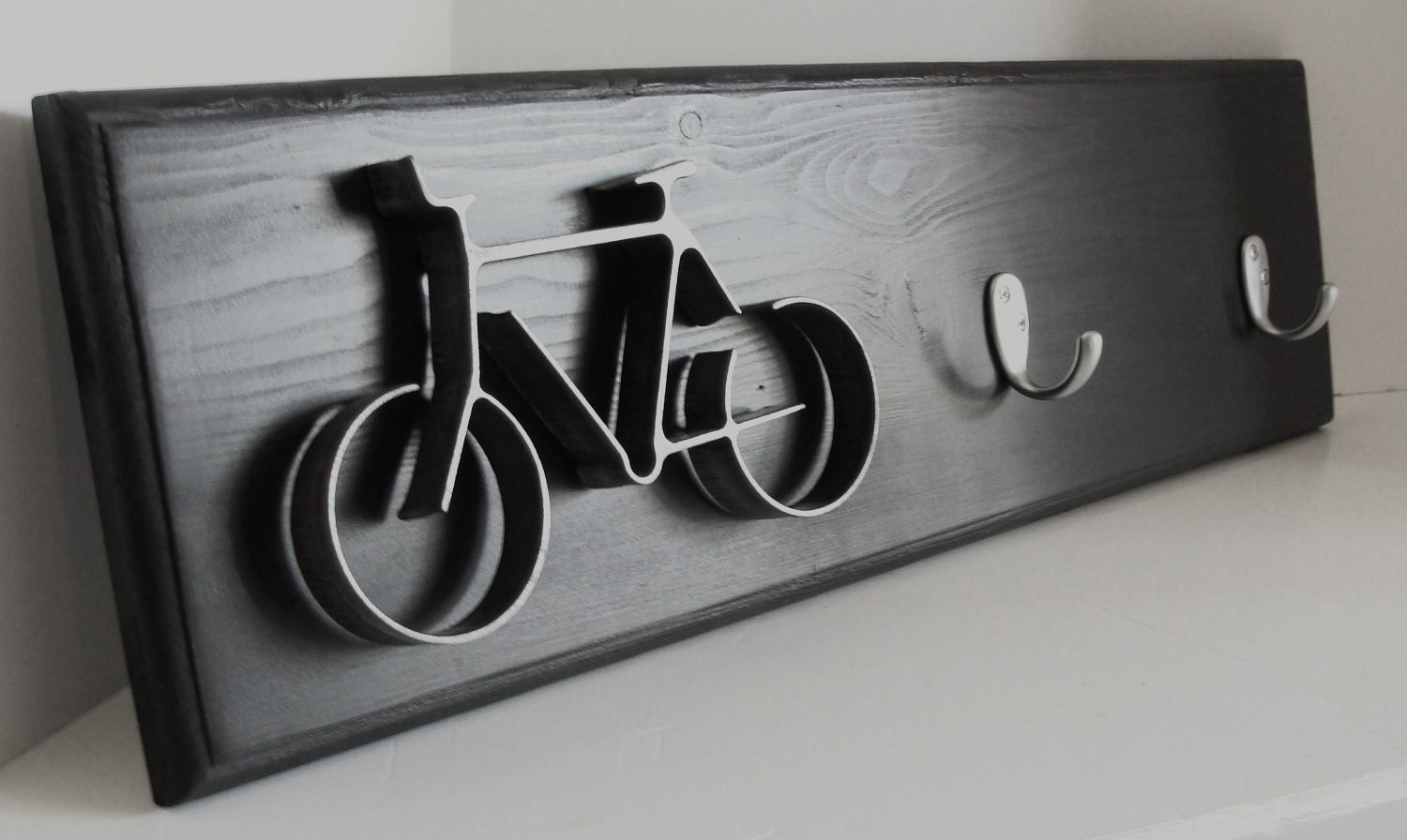 Key Hook Rack Metal Bike Art Sculpture Bike Wall Hanging Organizer for Home Office Dorm Room Modern Black & Silver