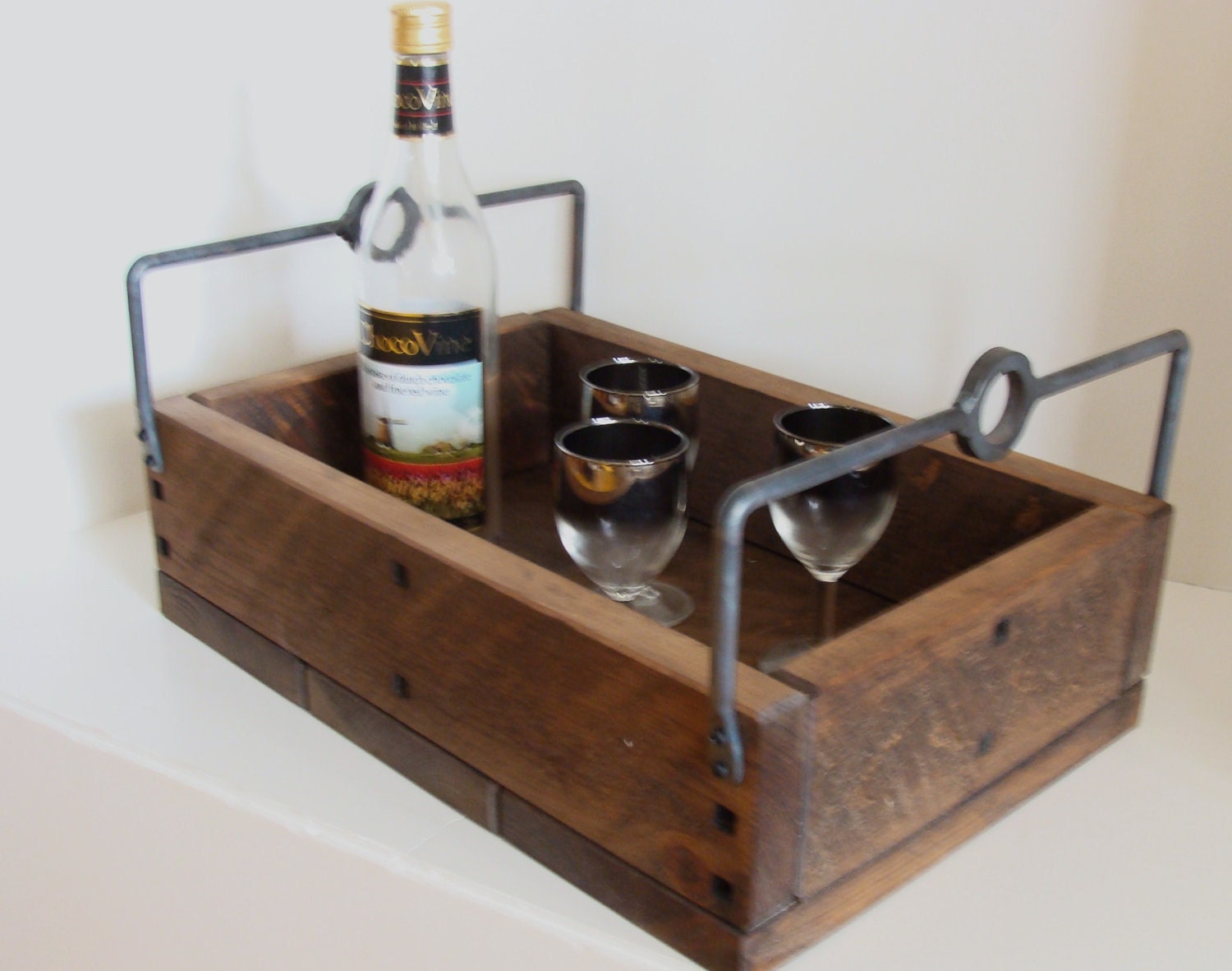 Rustic Reclaimed Wood Caddy Wood Organizer Wood Display Tabletop Centerpiece Lazy Susan Wine Beer Container