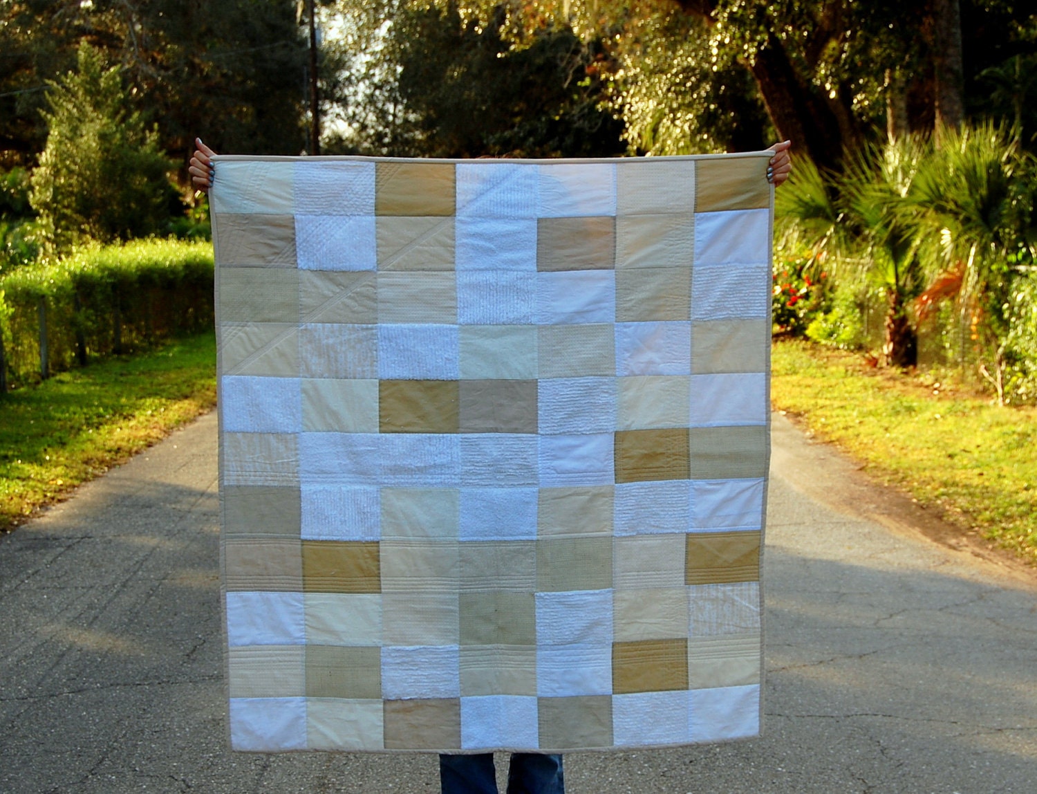 Natural Multi-Texture Lap Quilt or Baby Quilt in whites, creams, and tans