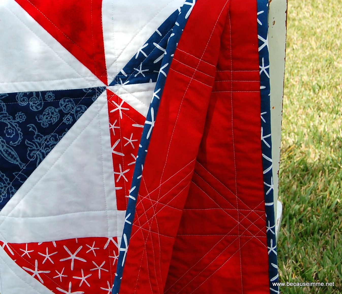 Nautical Beach Lap Quilt - Red, Blue, White Cottage Lap, Baby, or Toddler Quilt for boy or girl, home
