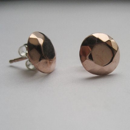 Modern rose gold plated faceted metal diamond earrings, sterling silver, pink plated