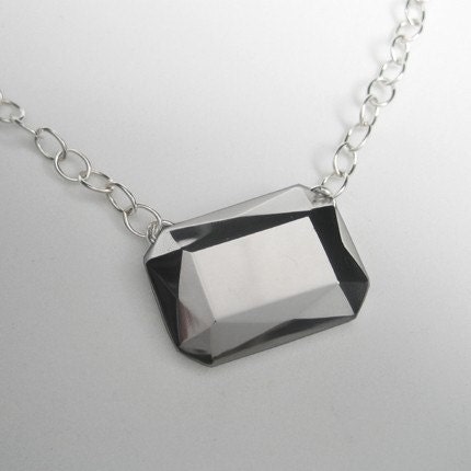 Faceted silver gem necklace - ready to ship - recycled sterling silver - Modern Rock Petite Necklace