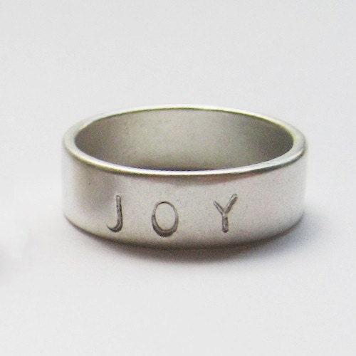 Handmade hand stamped sterling band, artisan metalsmith, satin finish, Muse Joy rings