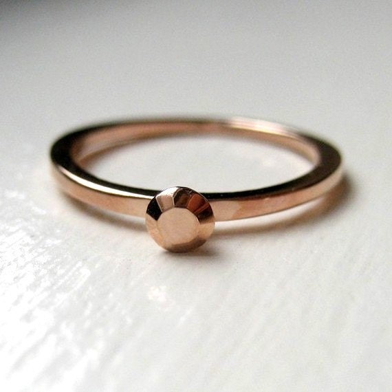 Tiny rose gold ring - modern engagement ring - stack ring - faceted metal - alternative engagement ring