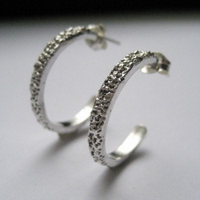 Textured sterling hoop earrings, artisan metalsmith, rustic, everyday silver hoops, Wink hoops