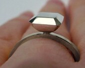Alternative engagement ring - modern engagemen - faceted metal - square stone - recycled sterling silver - size 8