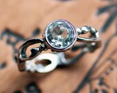 Green amethyst ring - solitaire engagement ring - recycled sterling silver - February birthstone - filigree - Wrought ring, size 8.5