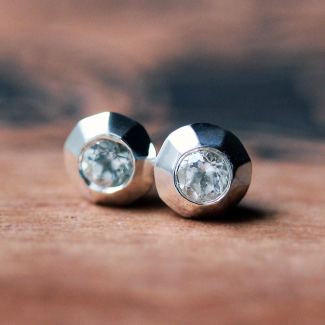 White topaz stud earrings - tiny silver studs - recycled sterling silver - diamond like  - bridesmaid gift - ready to ship - Tiny Sweeties