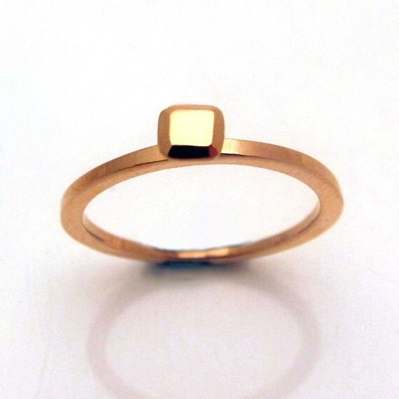 Rose gold stack ring -14k pink gold - recycled gold - alternative engagement - modern rock - geometric square, made to order