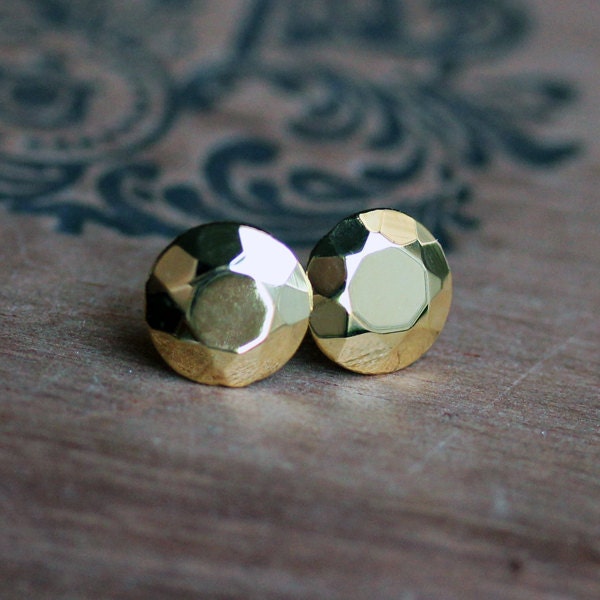 Faceted gold stud earring -14k yellow gold plated - diamond like studs - recycled sterling silver -Modern Rock Brilliant Studs