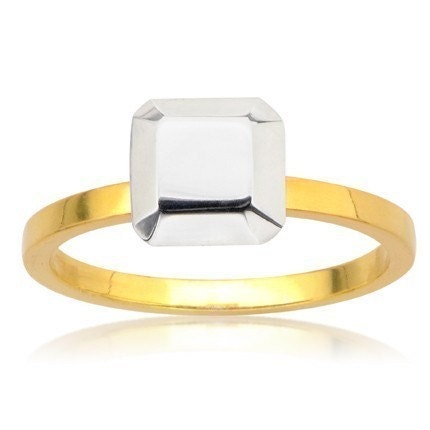 READY TO SHIP, Modern alternative engagement ring eco friendly sterling silver 14k yellow gold plated, size 8