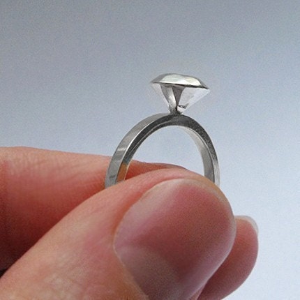 Modern diamond engagement ring - recycled sterling silver - Worn by Vanessa Hudgens - Original Modern Rock Ring in Silver, size 7