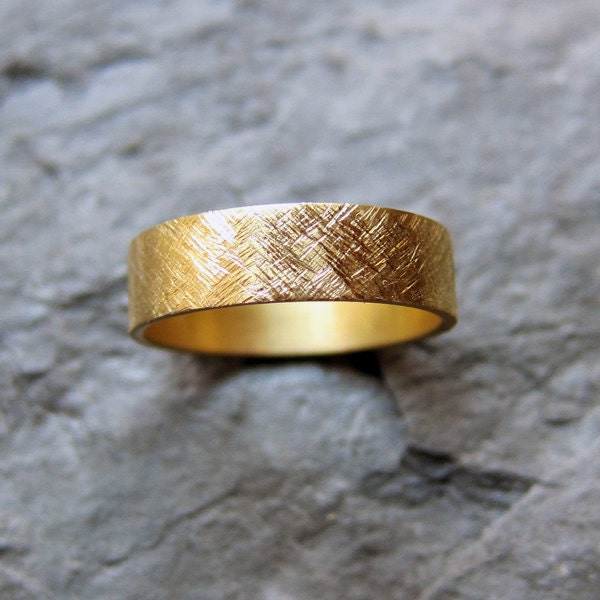 22k yellow gold wedding band, rustic texture, 5mm wide, size 8 made to order, modern tribal