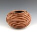 Round Carved Sculptural Ceramic Pottery Vessel: Rich Red Naked Clay