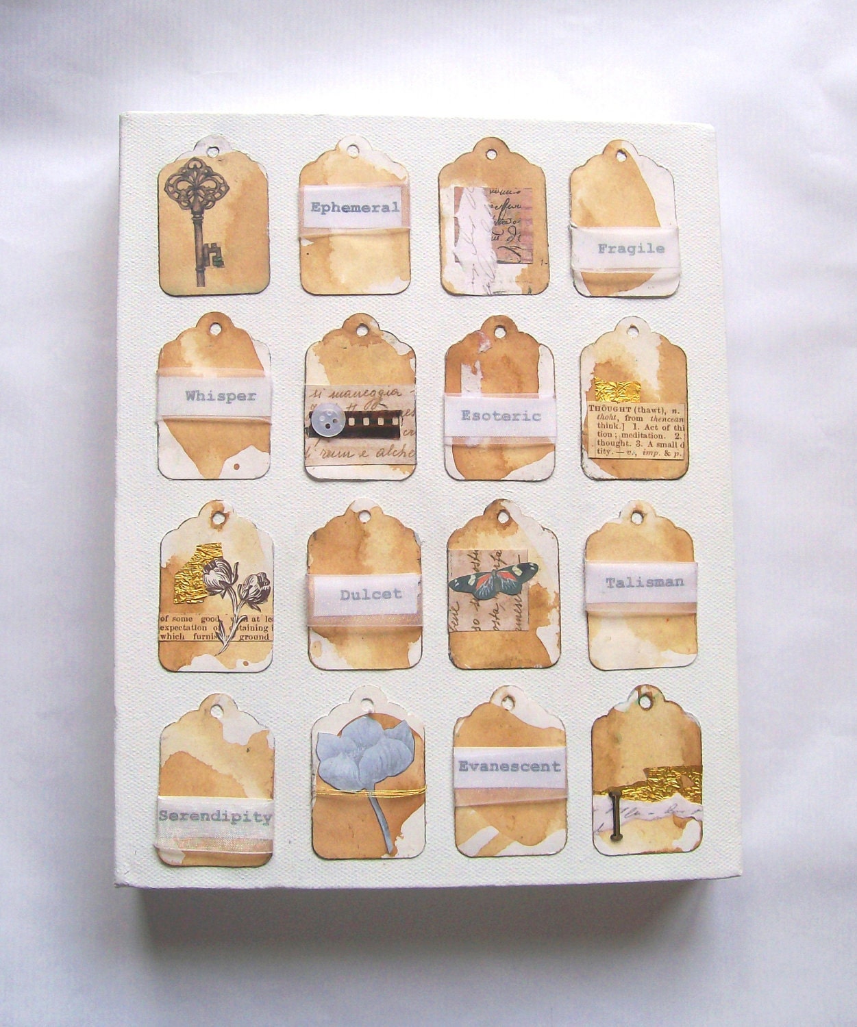 Mixed media original collage art on canvas Poem 8 x 10 inches