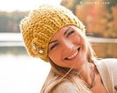 Hand Knit Hat Womens Hat - The Seed Beret Hat in Citron Yellow
