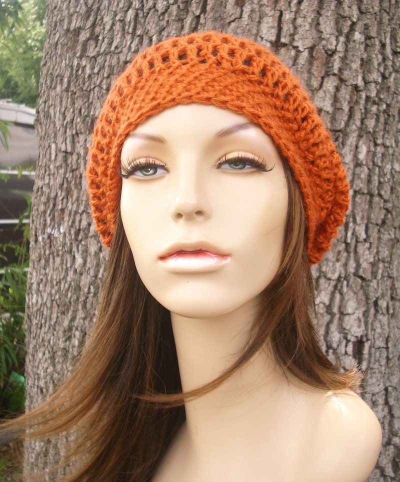 Hand Crocheted Hat Womens Hat - The Weekender Slouchy Hat in Tangerine Tango Alpaca