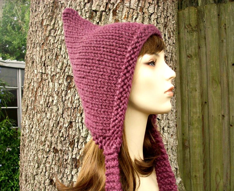 Hand Knit Hat Womens Hat - Pixie Hat in Purple Fig
