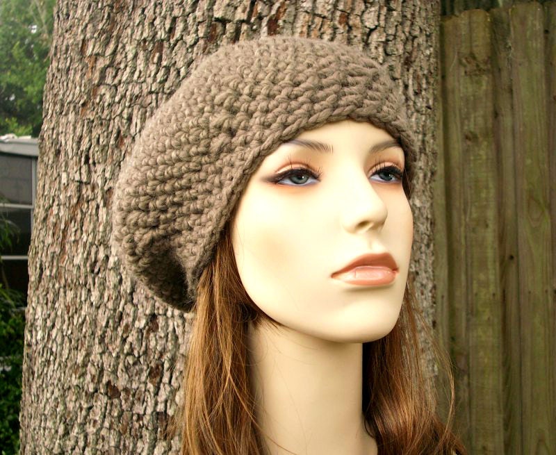 Hand Crocheted Hat Womens Hat - The Directors Beret in Taupe