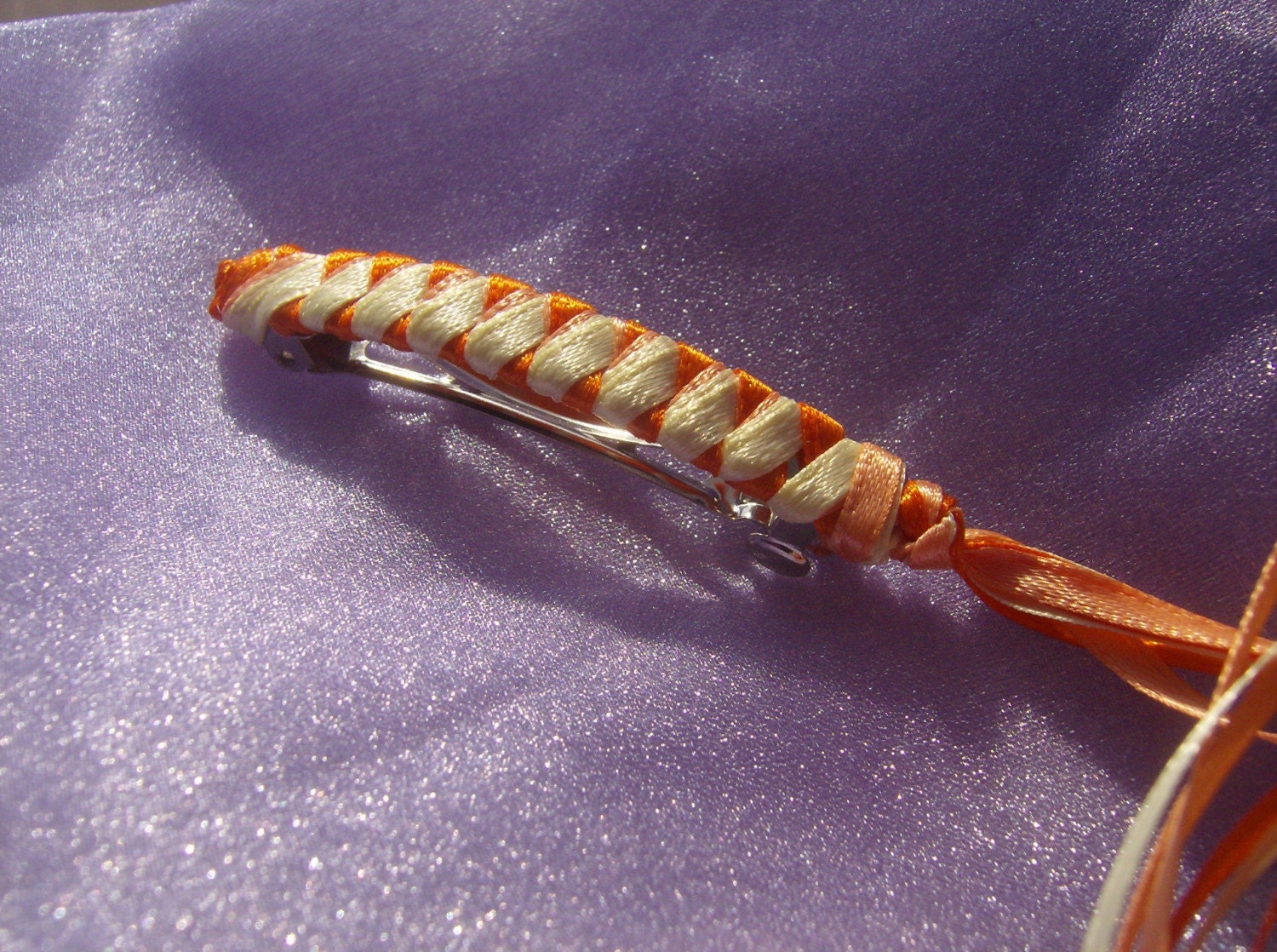 Braided Ribbon Barrette in Orange Creamsicle