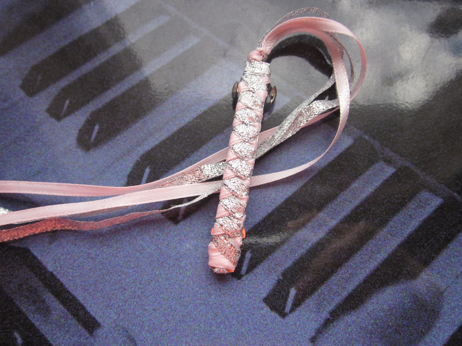 Braided Ribbon Barette in Pink / Silver