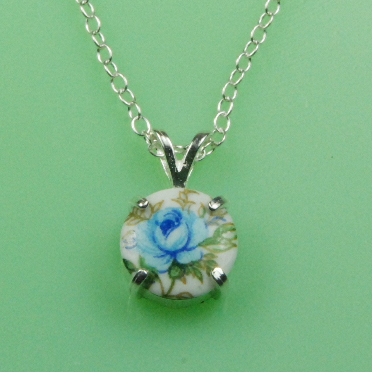 Vintage Blue Rose 1940's Japanese Button Necklace