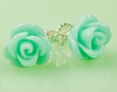 Teal Lucite Rose Button Post Earrings