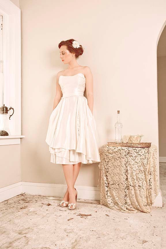 Larkspur Eco Wedding Gown, Short with Mini Ruffles, Low Back Strapless