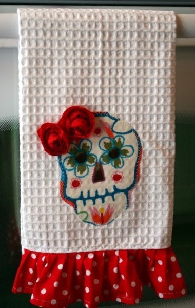 Colorful CALAVERA Embellished 3D Kitchen Towel CUSTOM