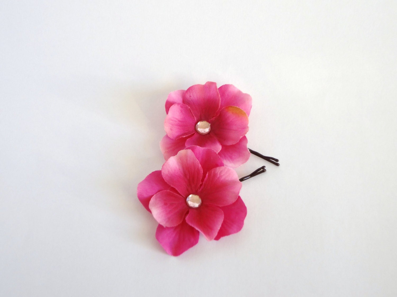 Hot Pink Hydrangea Flowers Hair Pins /SALE