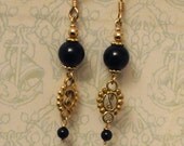 Black Onyx Earrings, Chinese Filigree