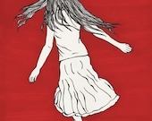 Bliss (red) - wall decor illustration art print of ink drawing