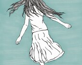 Bliss print - wall decor art print of ink drawing illustration for girl
