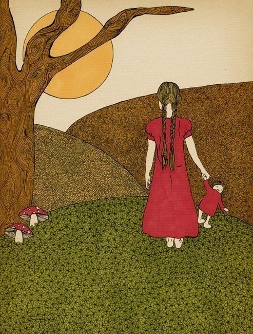 illustration art print nursery children kids girl - Looking Forward