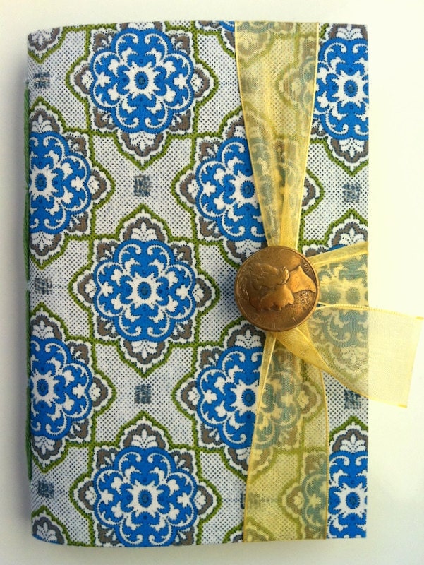 Journal Notebook Diary with lined paper for writing, Turquoise blue journal, Fabric Notebook, memory book, art journal, blank notebook,