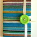 Lined writing Journal, Blue fabric notebook opens with apple green button and White ribbon, personal diary, travel journal