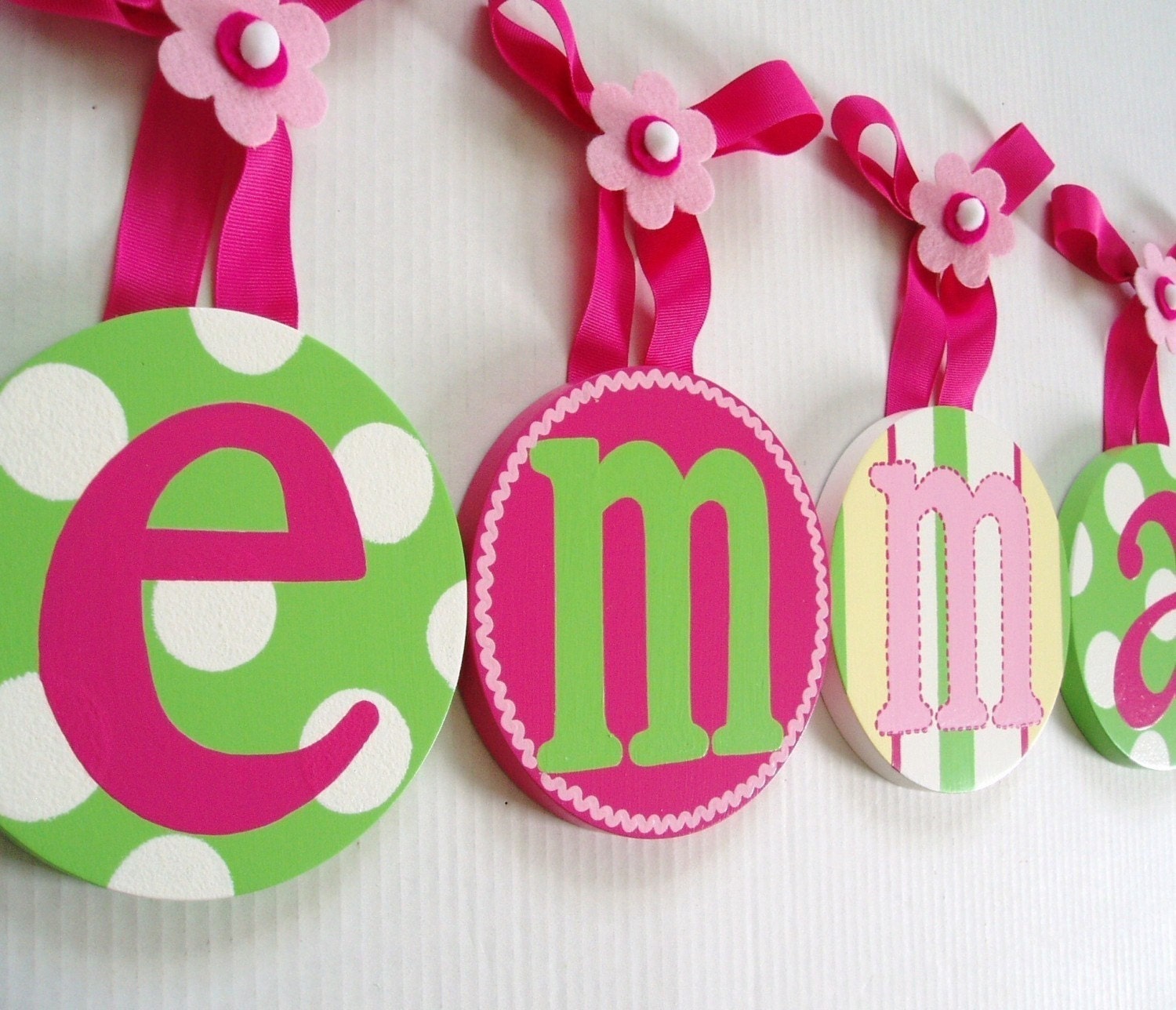 Boutique Handpainted Childrens Kids Baby Round Custom Hanging Wall Letters