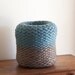 Wool felt knit pod vessel in slate blue and natural gray brown