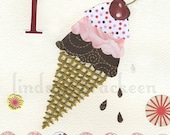 Alphabet Nursery Art Print Letter I as in Ice Cream