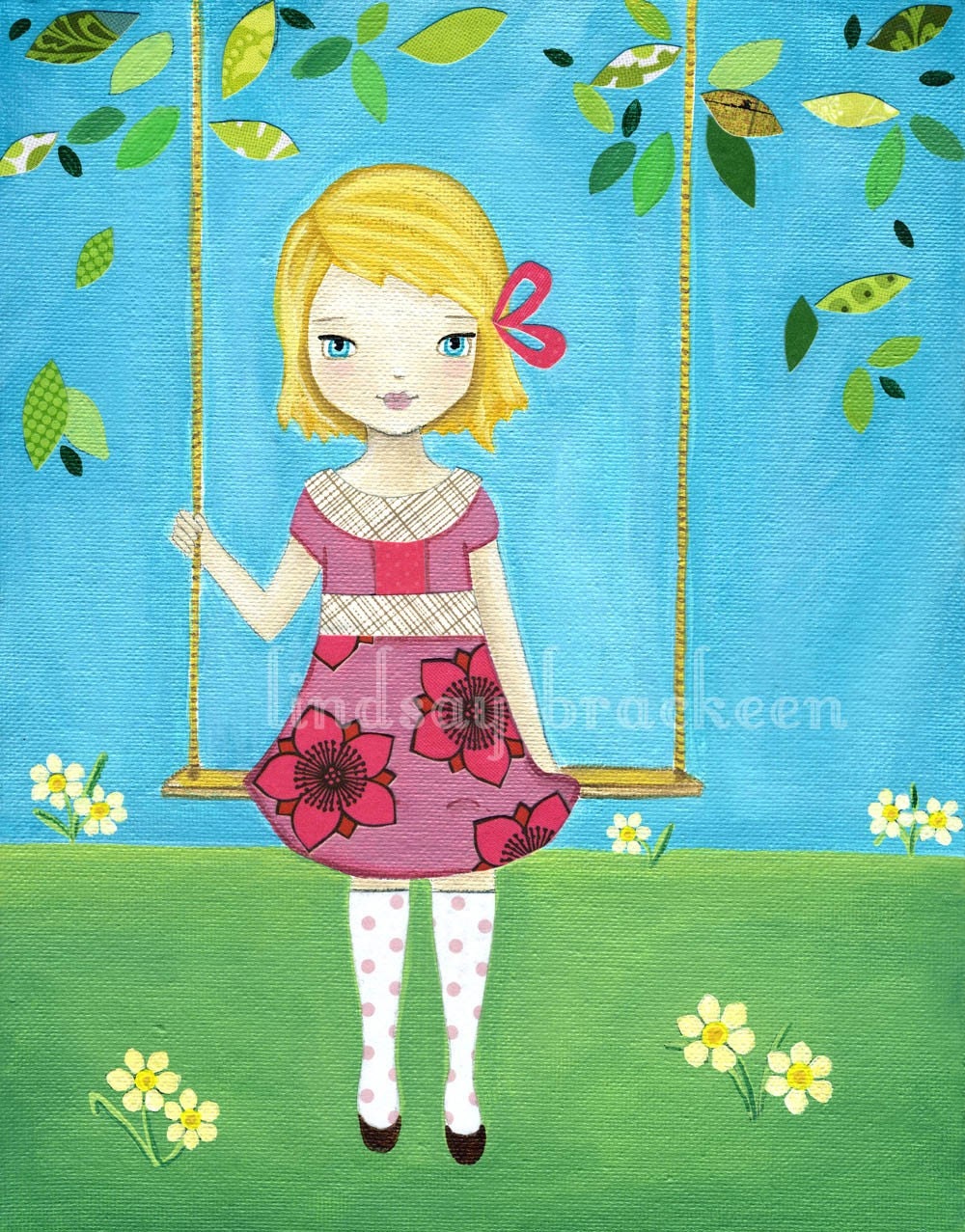 Spring Tree Swing Easter Girl Art Print