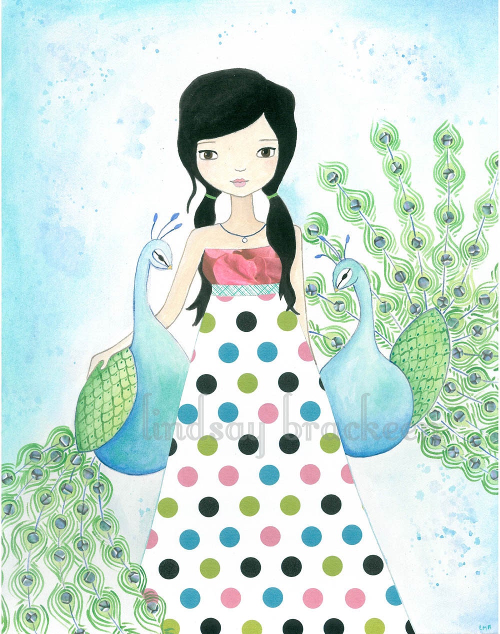 Peacock Nursery kids Art Print polka dot