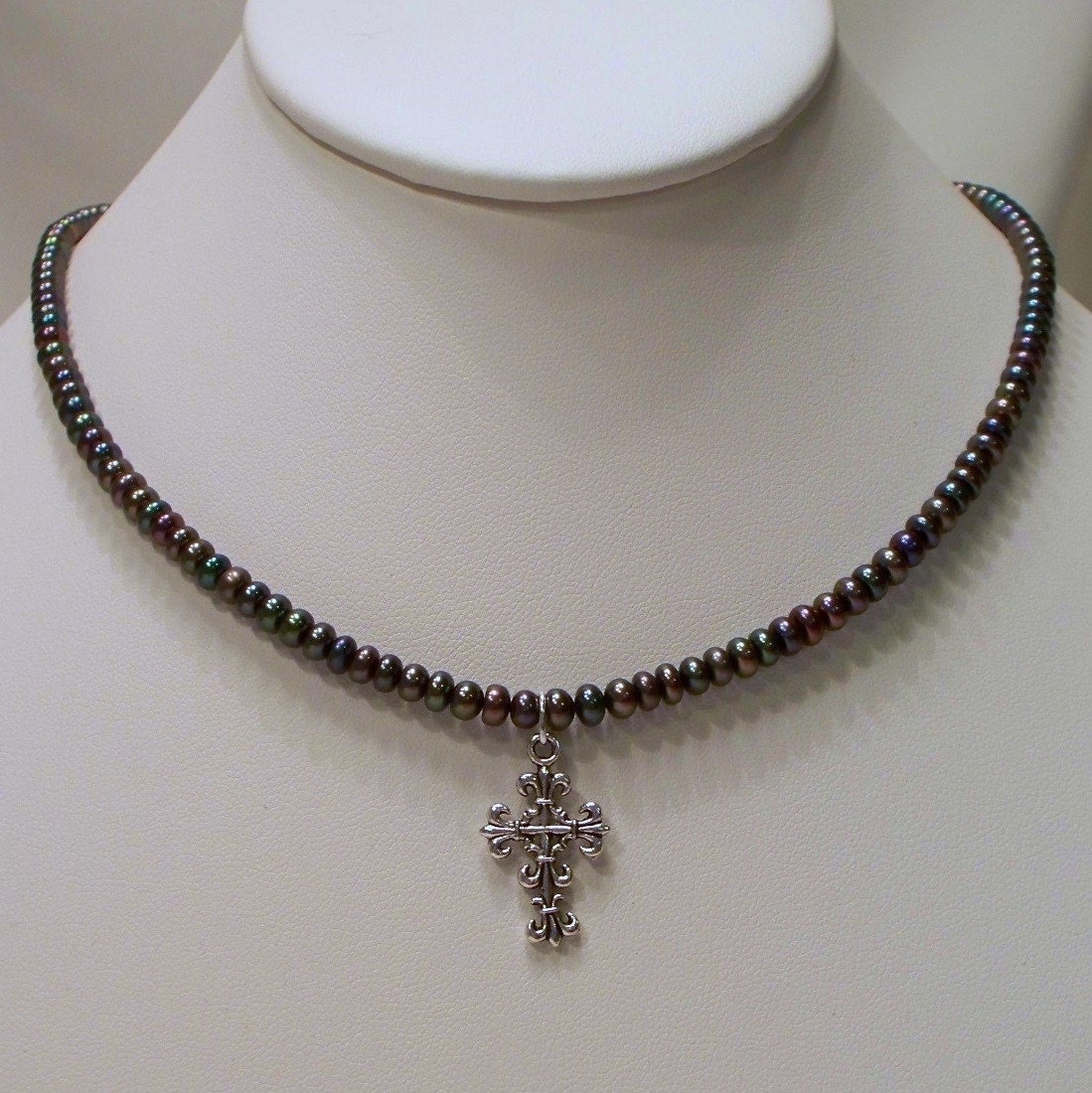 Peacock Button Fleur De Lis Necklace
