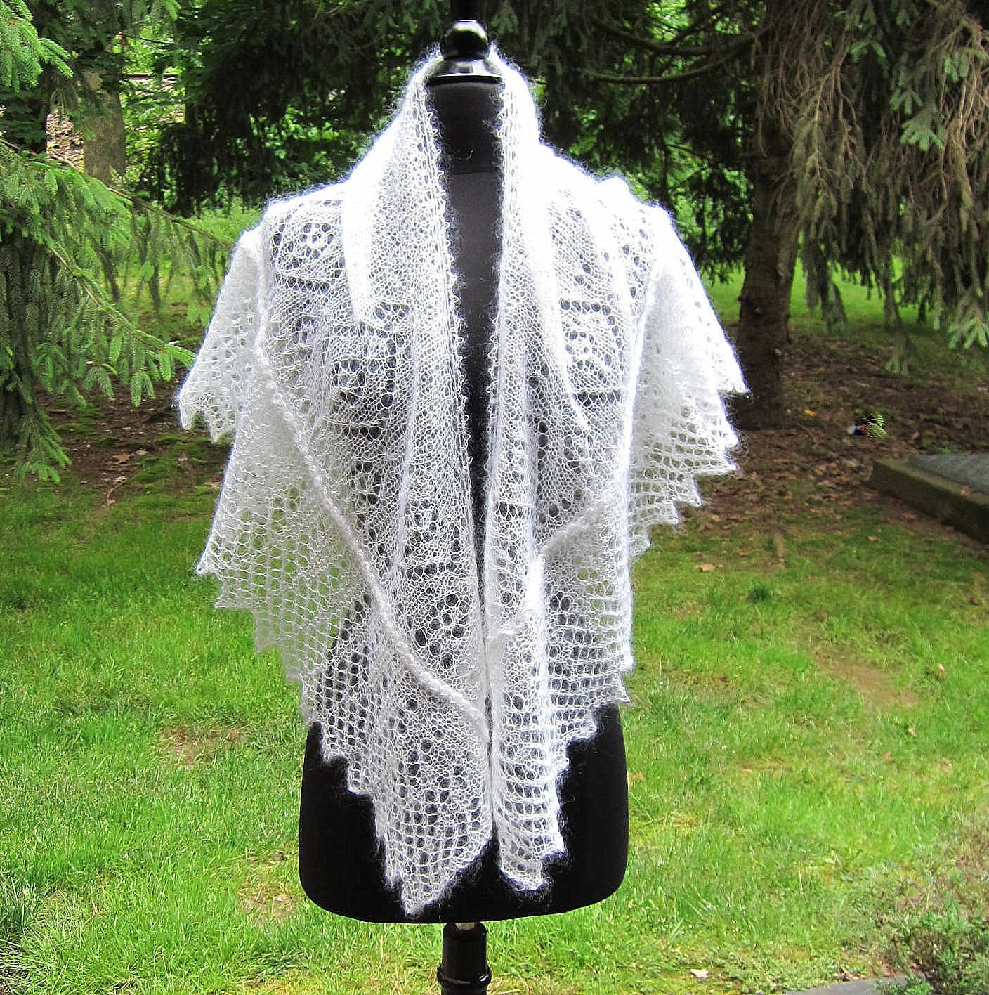 White Semicircular Scarf, Wedding, Prom, Garden Party
